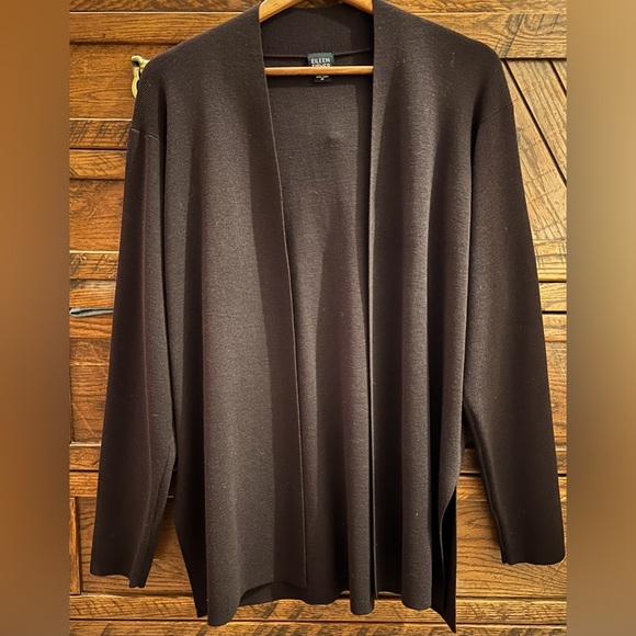 Eileen Fisher 100% Wool Open Front Cardigan in Dark Plum size Medium - Picture 1 of 9